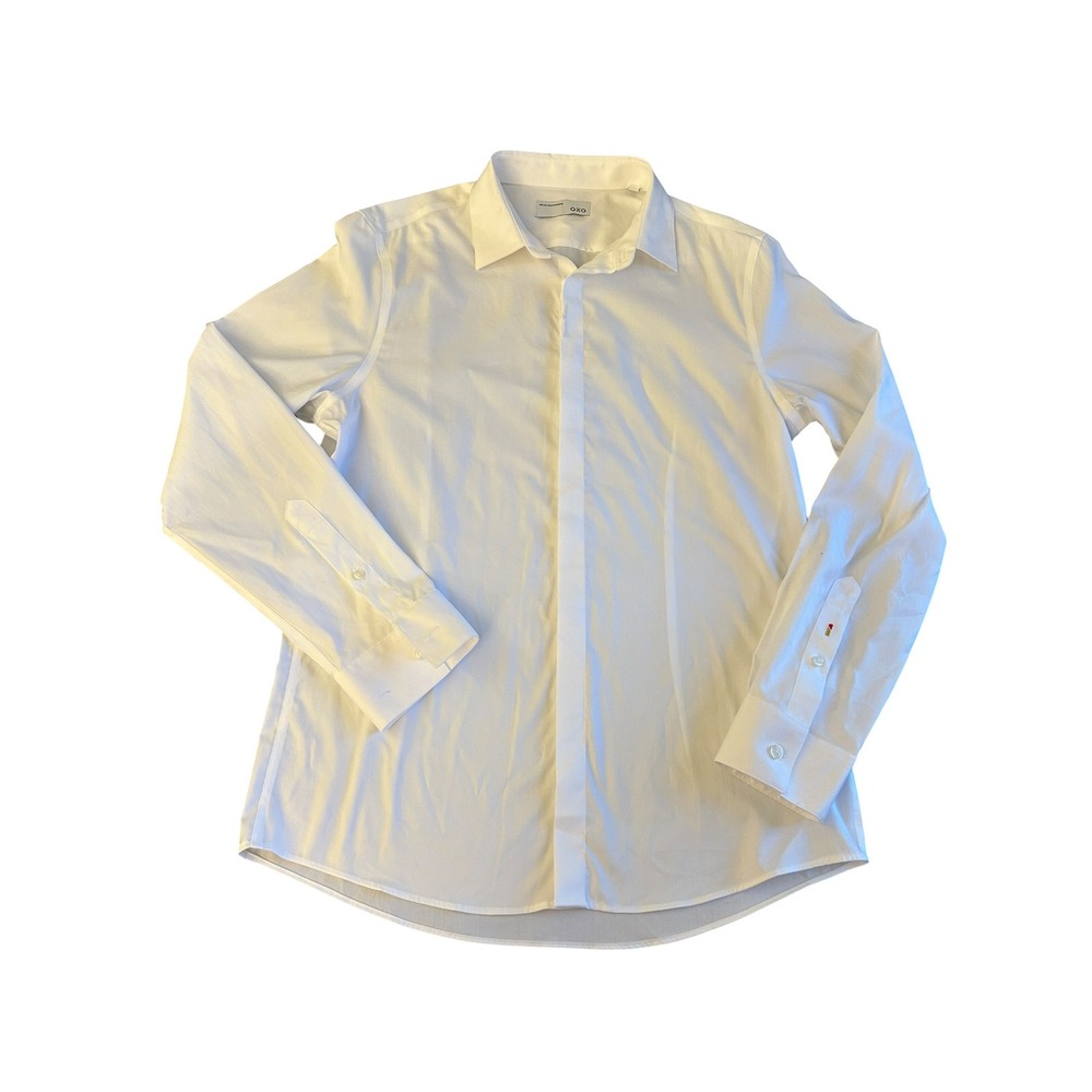 GXG Mens White Long Sleeve Hidden Button Down Dress Shirt Size Large L